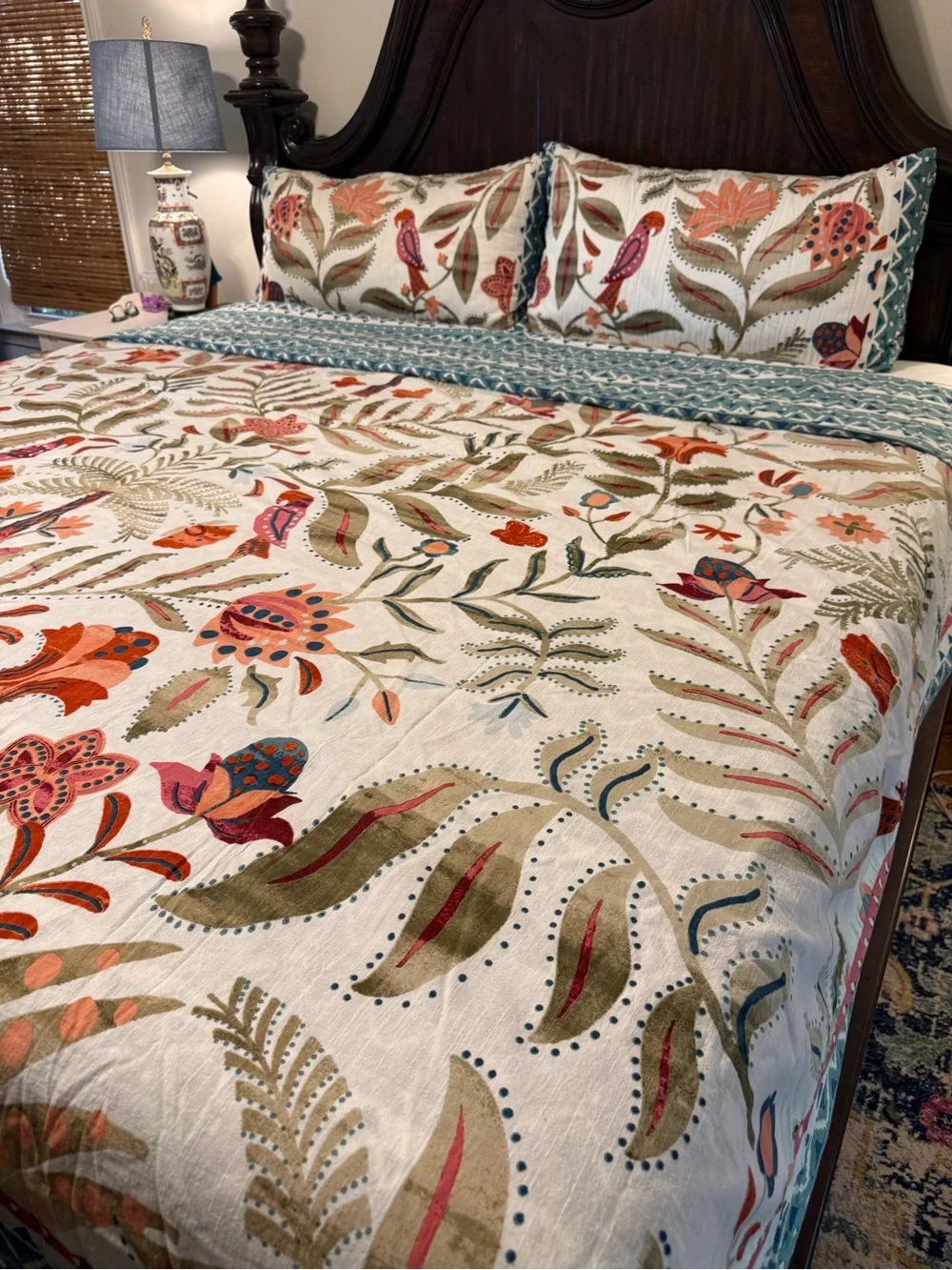Anthropologie Manolo King Duvet Button Cover & 2 Pillow Shams Bedding Set Cotton